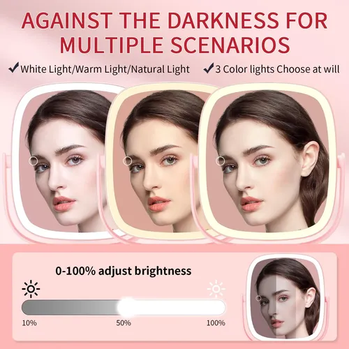 Espejo De Maquillaje Vanmirr Con Luz 10x Ajustable Rosa