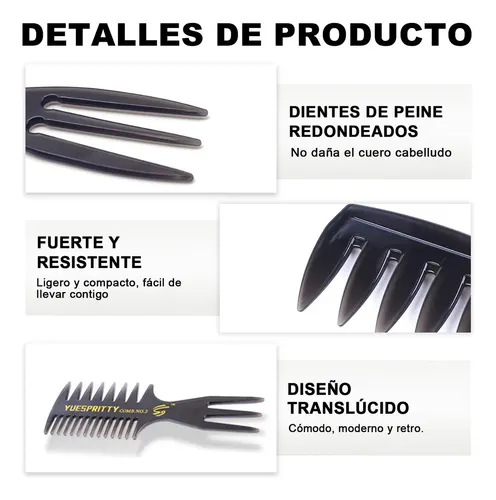 Set De 15 Peinetas Con Dientes Anchos Y Finos, Color Negro Negro