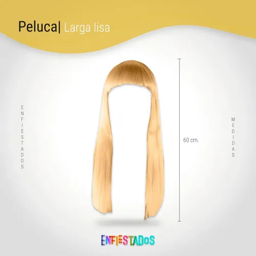 Peluca Lacia Larga Con Flequillo Cotillon Fiesta Disfraz