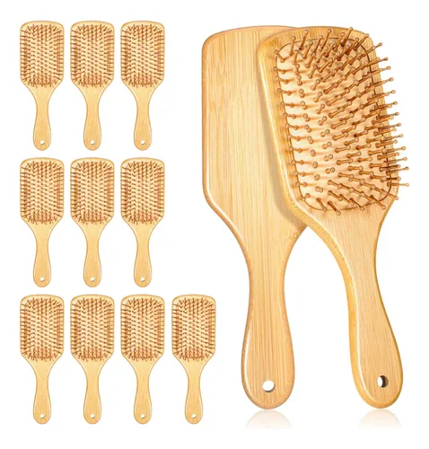 Set De 12 Cepillos Para Cabello Zyghjort De Bambú Con Mango