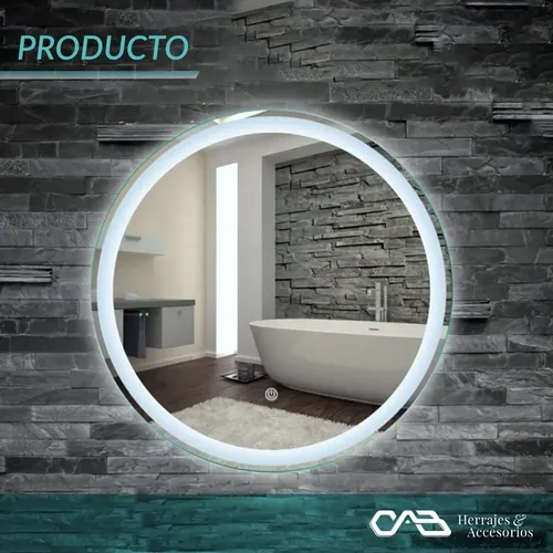 Espejo Redondo Con Luz Led 60 Cm Boton Tactil Touch Baño
