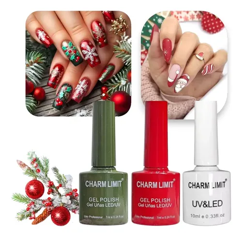 Kit Charm Limit Uv Led Navidad X 3 Esmaltes