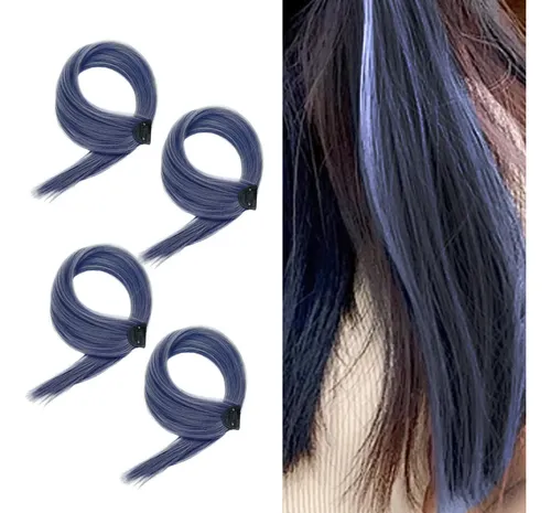 4 Pelucas Teñidas De Orejas Colgantes, Azul Profundo