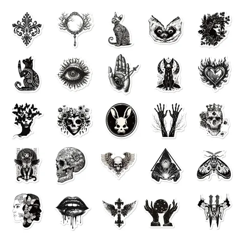 400 Pegatinas En Blanco Y Negro Estilo Gótico For Halloween
