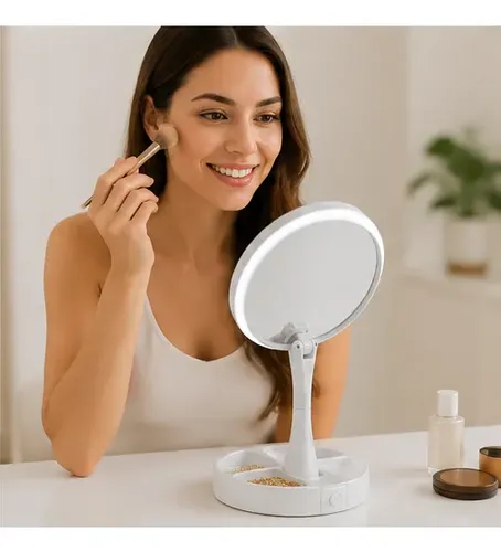 Espejo Maquillaje Led Con Luz Base Organizadora De Mesa