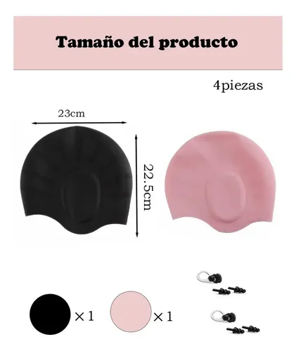 4 Unids Gorro De Natacion Mujer Con Orejeras -silicona Suave