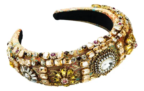 Diadema Bohemia Con Diamantes De Imitación, Aro Marrón