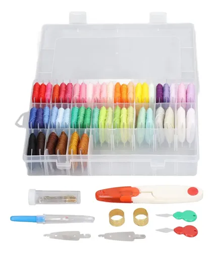 Kit 50 Hilos De Punto De Cruz Con Caja Y Agujas, Bordado Man