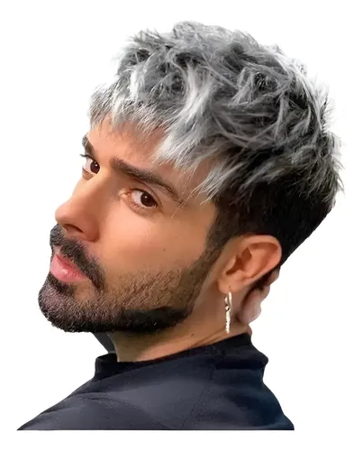 Peluca Hombre Con Textura Degradada Gris Plateado