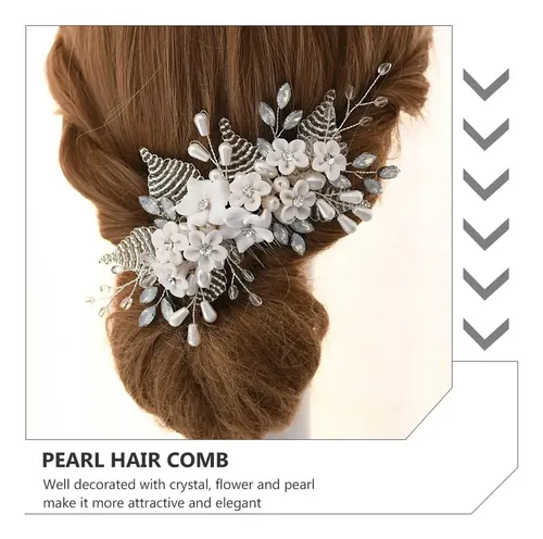 Peineta Para El Pelo Pretty Crystal Pearl, Elegante Peineta