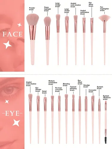 Bz Set 20 Brochas Maquillaje + Esponjas Y Cosmetiquera Rosa