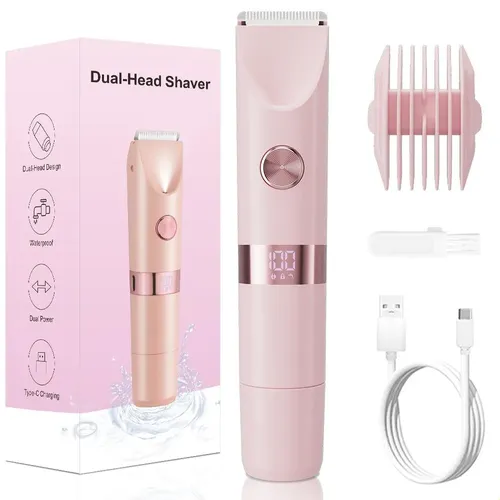 Depiladora Eléctrica 2 En 1 Mujer Recortadora Íntima Led Usb Rosa