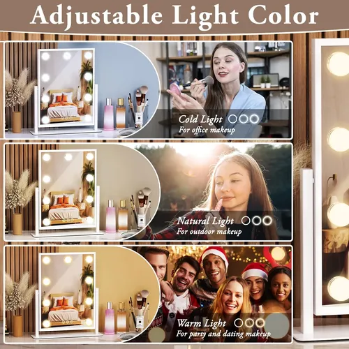 Espejo De Tocador Dirket Con Luces Que Giran 360° Para Maquillaje Blanco