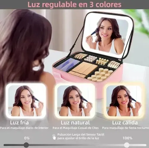 Organizado Maquillaje Porta Cosméticos Espejo Led Recargable
