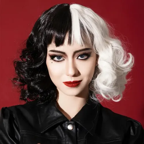Peluca De Cosplay Cruella Negra Y Blanca Corta
