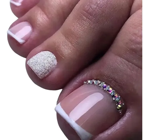 Uñas Press On Para Pies Kit Completo Reutilizable Veluna – Francesita Con Brillos