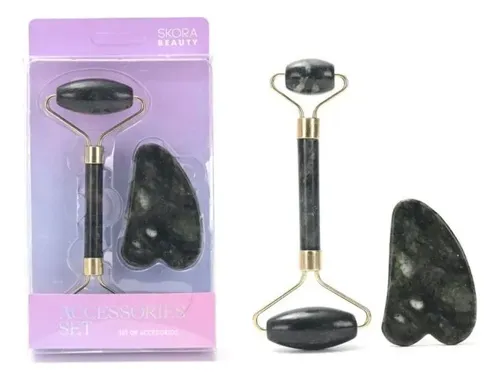 Rodillo Masajeador Facial Corporal De Jade Y Piedra Gua Sha