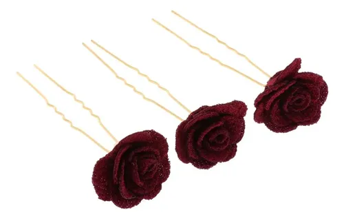 3 Horquillas Con Accesorios Para El Cabello Con Flores Rosas