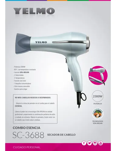 Combo Secador Y Plancha De Cabello Yelmo Combo Esencia Ion