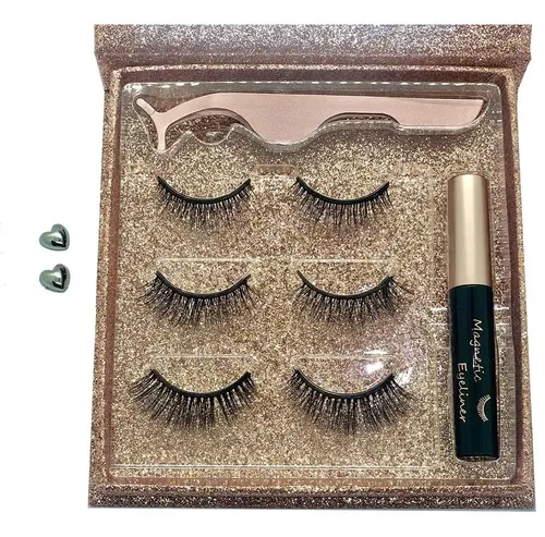 Pestañas Magnéticas con Delineador Líquido y Estuche Glitter Rosa