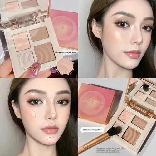 Paleta 4 En 1 Iluminador Contorno Polvo Compacto Maquillaje