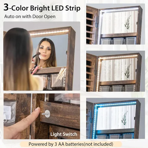 Espejo Led Con Organizador Y Cajón Madera Rústica