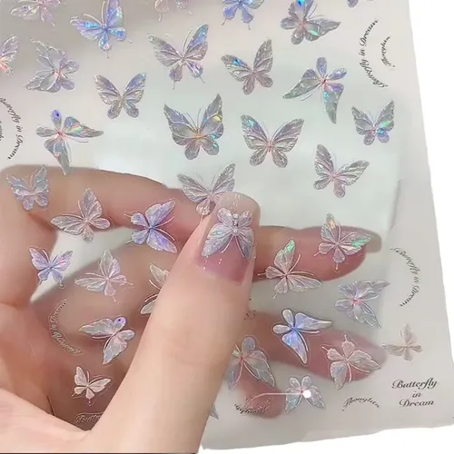 Adhesivos Para Uñas Con Forma De Mariposa Iridiscente, Diseñ