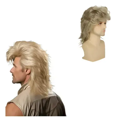 Peluca De Pelo Largo Para Hombre, Estilo 80, Disfraz De Aspe Marrón
