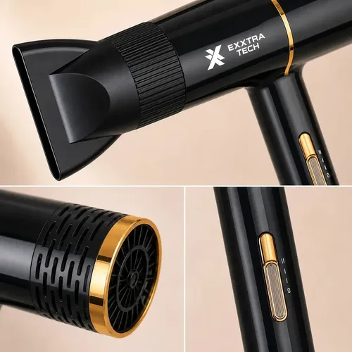 Secador De Pelo Profesional Para Viaje 2000w Exxtra Tech Con Boquilla Concentradora Compacto Liviano Aire Frío Calor Alta Potencia Rosa Claro