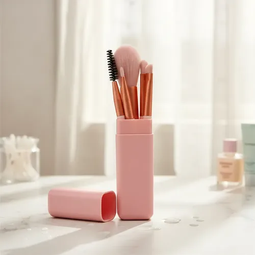 5 Pinceles De Maquillaje Kit Con Portapinceles.