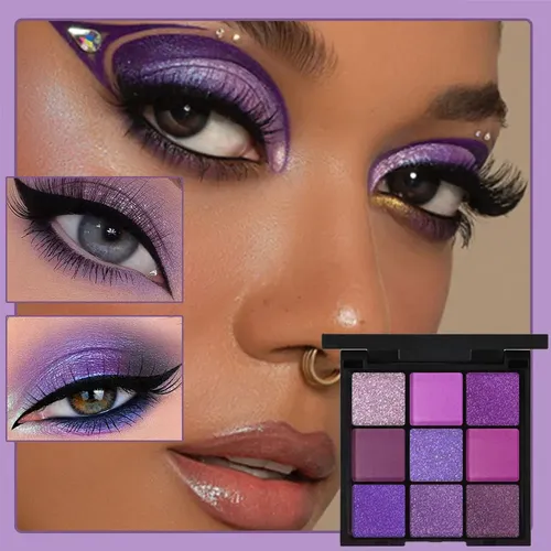 9-grid Red Eyeshadow Palette Purple Glitter La Lo