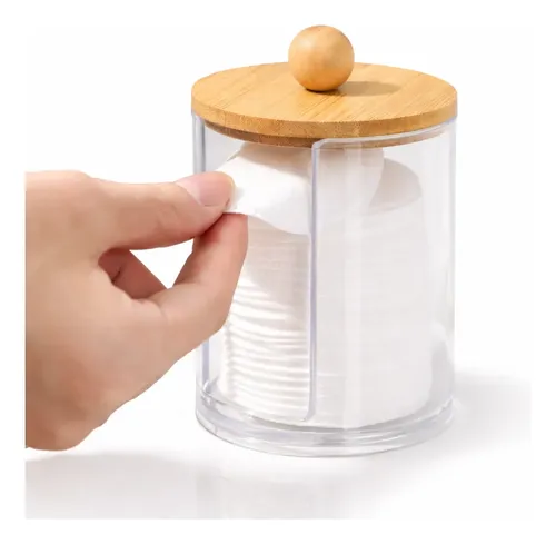 Organizador Acrílico Porta Discos/algodón Con Tapa Bambu