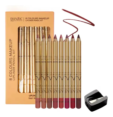 Kit de 8 delineadores de labios y sacapuntas Imagic color variedad