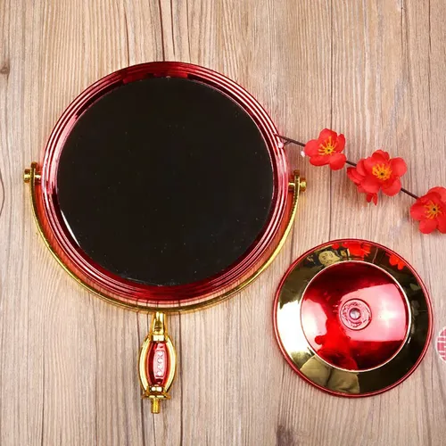 Espejo Redondo Giratorio De Doble Cara Para Cosméticos Para  Rojo Y Dorado