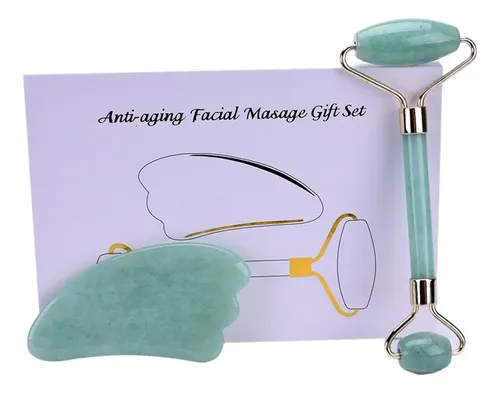 Rodillo Y Guasha De Jade Natural Para Masaje Facial