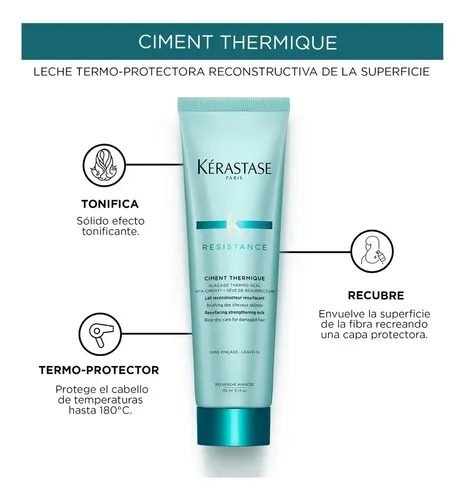 Kérastase Résistance Ciment Thermique, Leche Reconstructora y Protector Térmico hasta 180°C para Cabello Dañado y Debilitado, Tratamiento Anti-Quiebre, 150 ml
