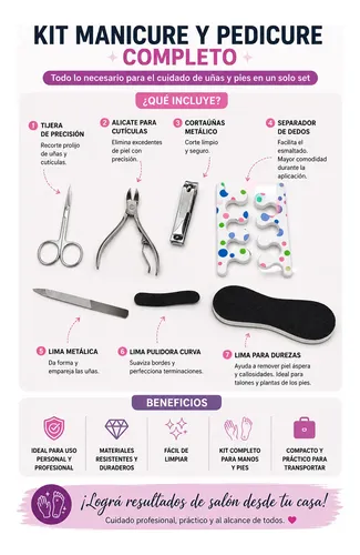 Kit Set Manicuría Pedicuría Profesional 7 Piezas Acero Inox