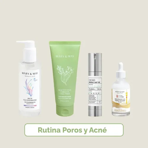 Kit Skincare Coreano Mary&May Rutina Acné Doble Limpieza Niacinamida Antimanchas seboreguladora para piel mixta a grasa