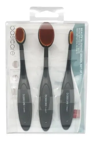 Set 3 Brochas Maquillaje Basicare Fibra Sintética Negro