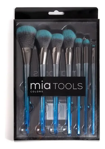 Mia Colors Tools Kit De Brochas Para Maquillaje 7 Unid Color Azul