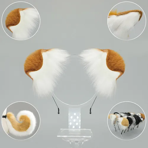 Adjustable Puppy Ear Headwear Soft Plush Hair Camel White 9ee702113-lc