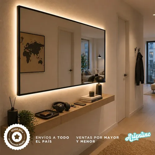 Espejo Luz Led Pared Apto Baño Moderno Marco Hierro 70x50cm