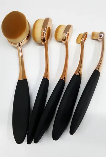Set Brochas Pinceles Ovaladas Gold Rose Make Up Profesional Negro