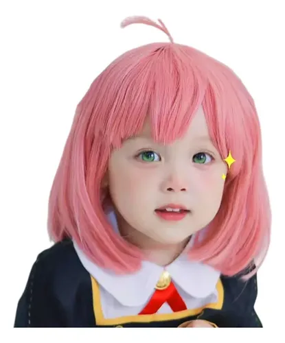 Peluca Rosa Para Niñas, Pelo Corto Y Liso, Accesorios Para F