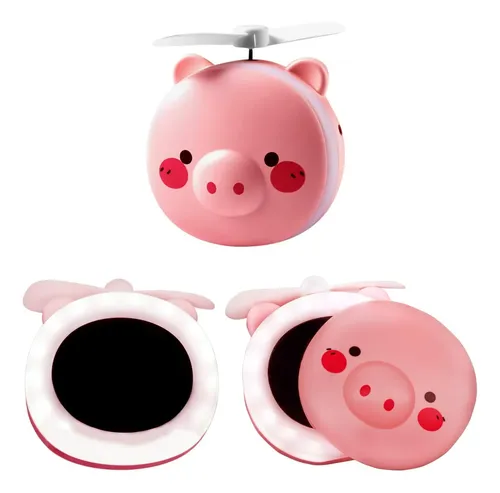Mini Ventilador Cosmético 2 En 1 Con Diseño De Cerdo Y