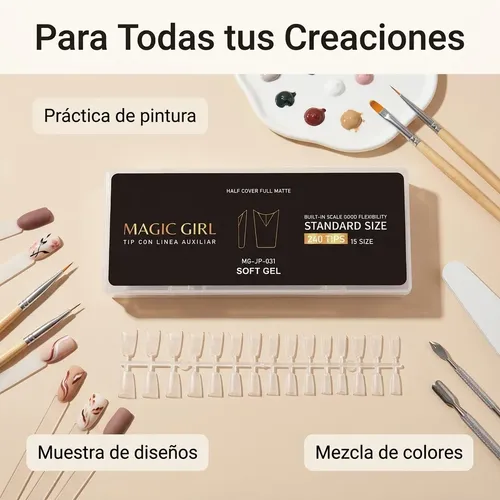 Tips Soft Gel Medio Cubrimiento Mate Cuadrado 240 Unidades