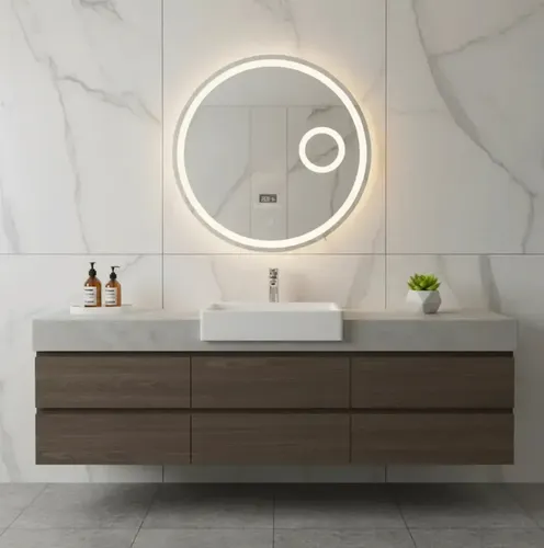 Espejo Redondo Con Parlante Led 60cm Lupa Frío Cálido Bluetooth