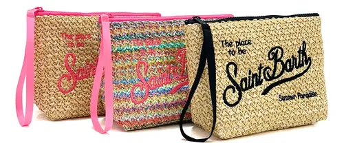 La Bolsa De Maquillaje Rafia Verano – Bordado Con Asa Rosa