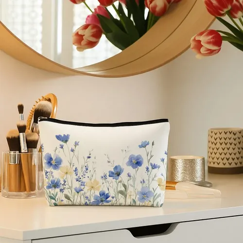Bolsa De Maquillaje De Flores Silvestres De Color Azul Acuar 1 Piece/8 * 10 Inches/20 * 25 Cm