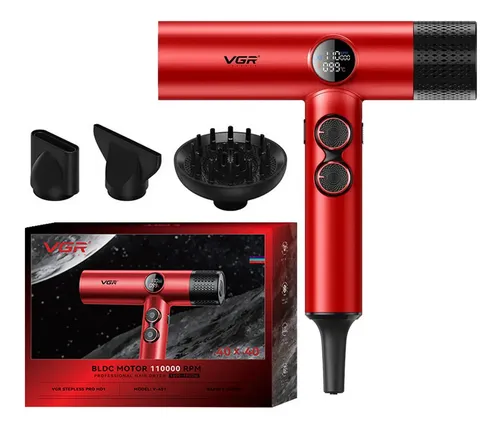 Secador De Pelo Profesional Vgr V-401 110000rpm Frío Calor Color Rojo